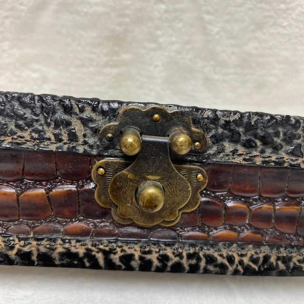 Ornate Faux Crocodile Type Embossed Trinket Jewelry Box‎ Decorative Keepsake
